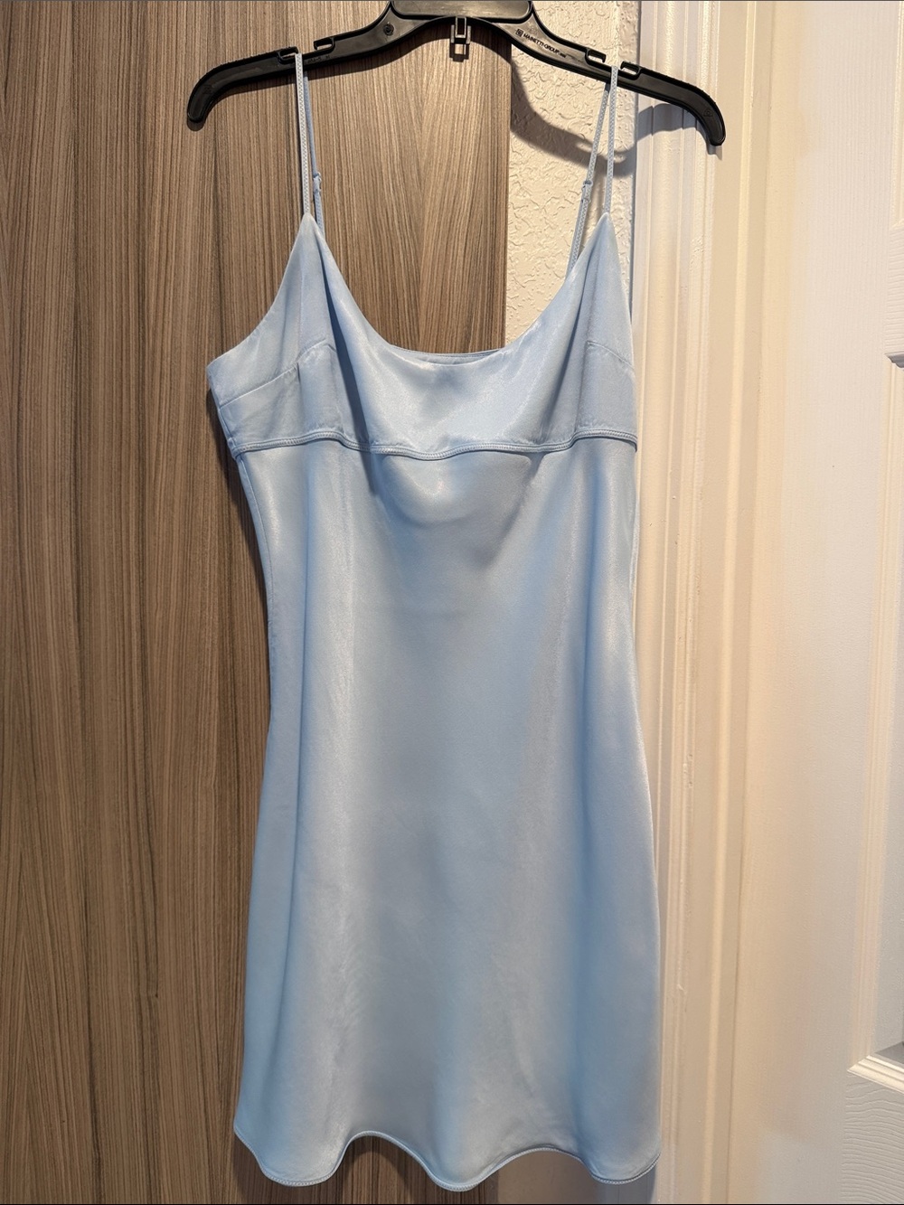 Sunday Best Light Blue Satin Slip Mini Dress